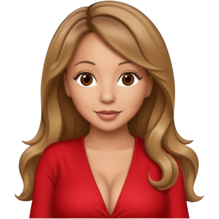 Mariah Carey brown eyes, dark blonde hair, red outfit emoji