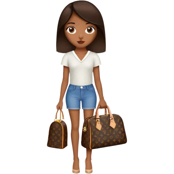  Brown girl with dark brown medium straight hair carrying one Louis Vuitton purse on her arm while standing  emoji
