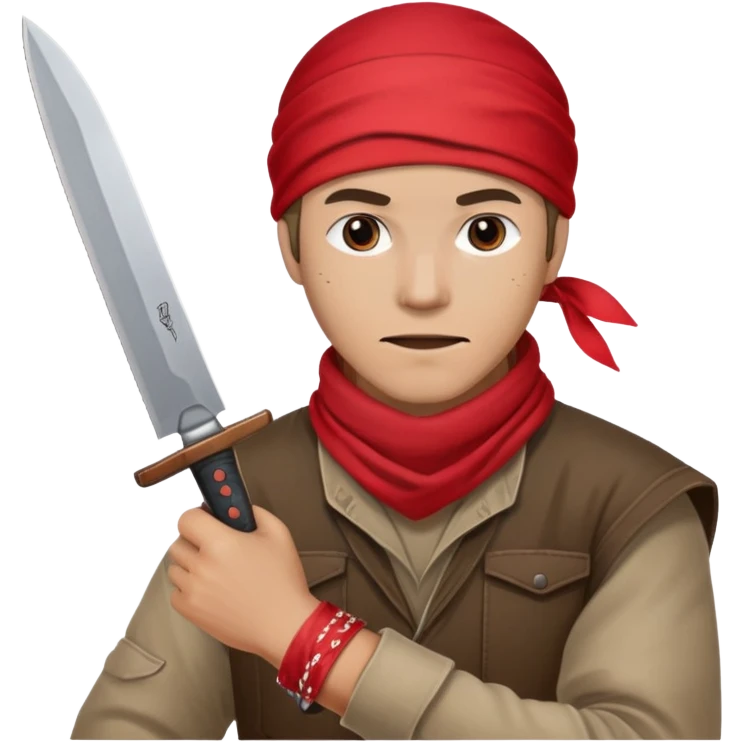 emoji ressemblant a rambo avec un bandeau rouge sur la tete qui tient un couteau hyper réaliste emoji