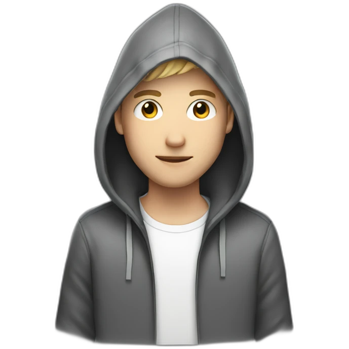 White Young man with a hood behind his computer emoji