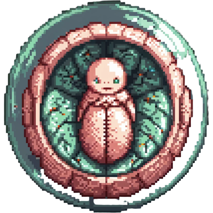 MRI embryo digital fetal small shape in otherworldly bubble, eerie, horror, pupa, crystalis, in-utero emoji