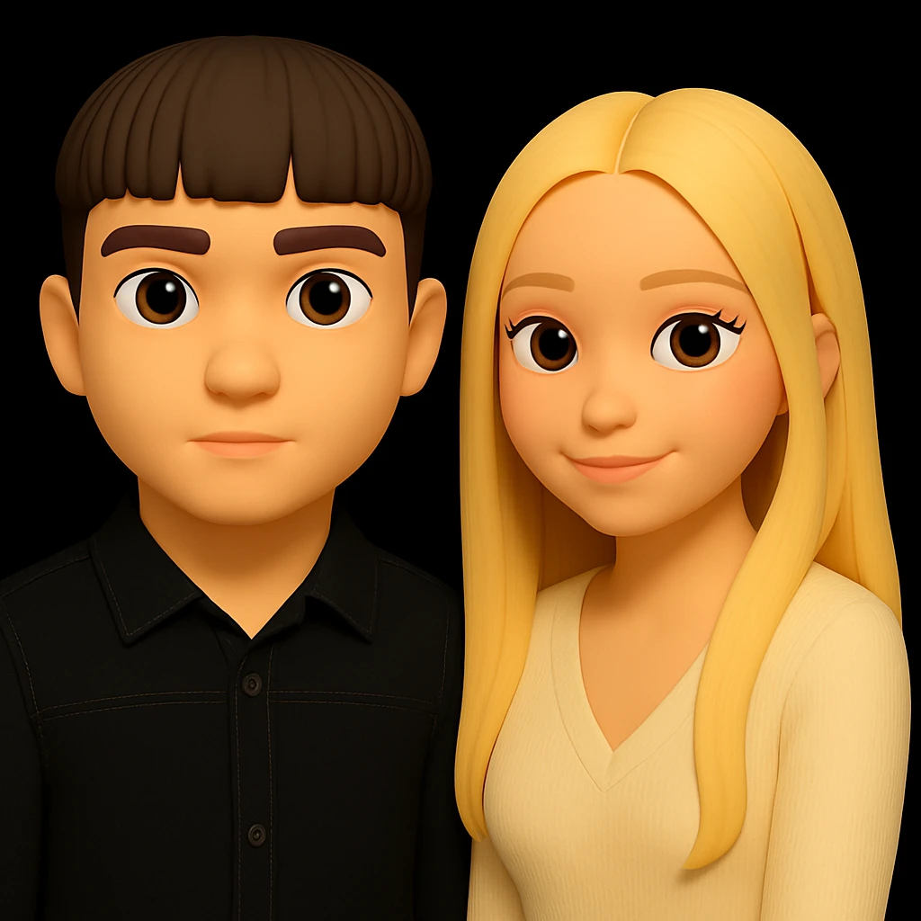 In the style of 3d-emoji, increase the free space between the guy and the girl, slightly separate them more, keep everything else unchanged. emoji
