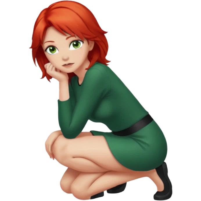 Woman with green eyes and red hair kneeled down  emoji