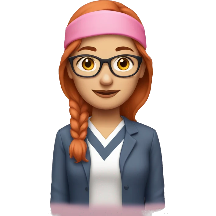 auburn haired primary school teacher wearing pink with headban emoji
