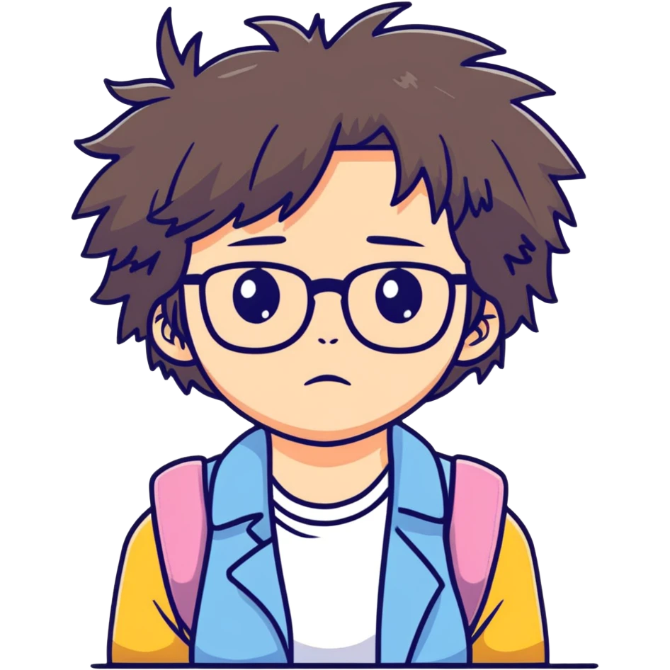 Girl with glasses with messy hair, making a cranky face, refusing to wash her hair emoji