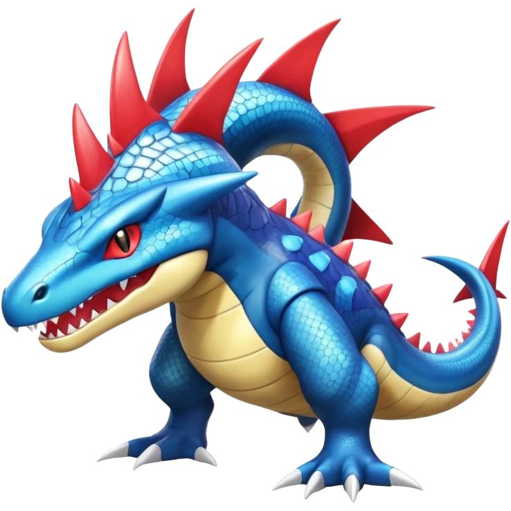 Shiny Exotic Colorful epic Garchomp-Gabite-Salamence-Koraidon-Feraligatr-Fakémon-hybrid-creature (full body)  emoji