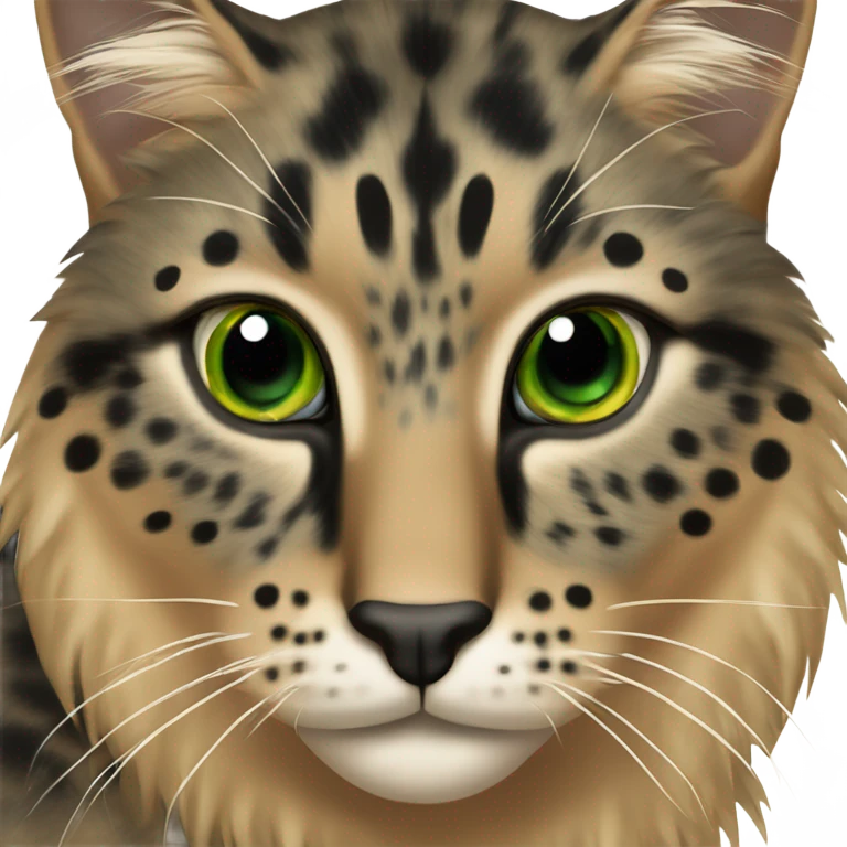 A long-haired hawksbill cat with green eyes and a small black spot on the right side of its snout emoji