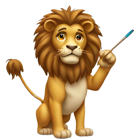 lion standing holding paint roll and point the whiteboard emoji