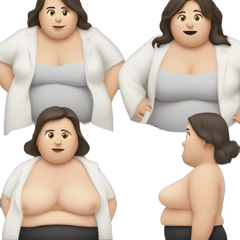 Fat white skinned brunette woman with large belly emoji