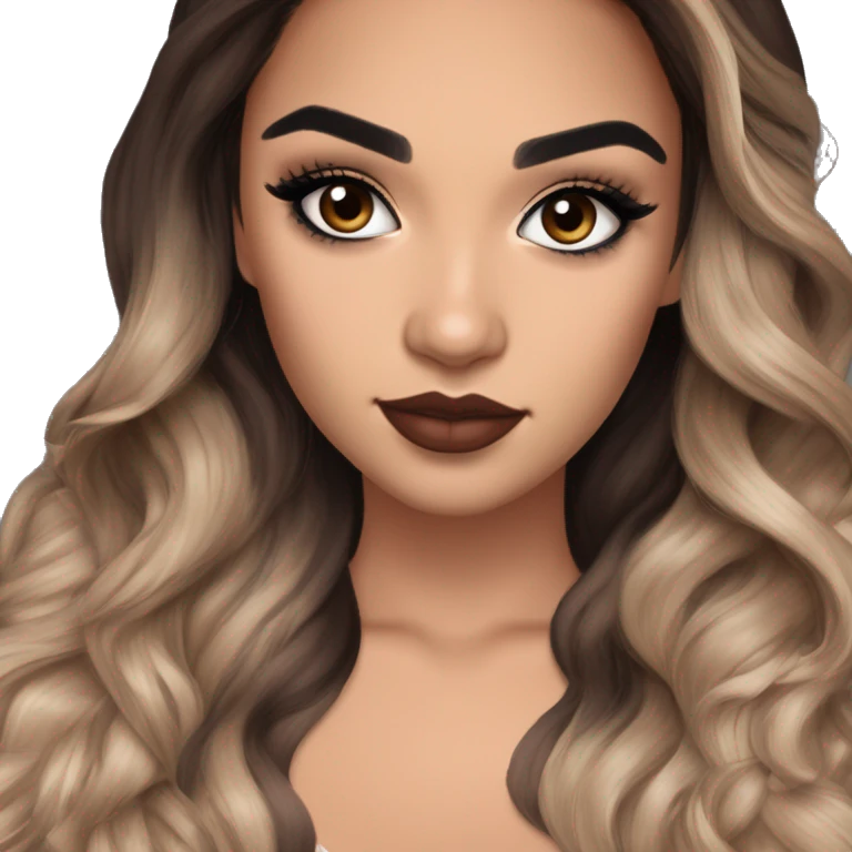 Maddy Perez euphoria show teenager: warm brown eyes, bold black sharp eyeliner, dark arched brows, full nude-berry lips, light latina skin, high cheekbones, sleek dark brown long hair in waves/ponytail, rhinestones on her eyelids

 emoji