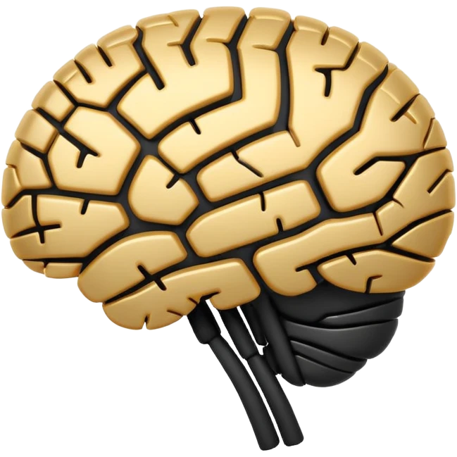 Futuristic AI brain emoji, simplified brain silhouette, metallic black and white, glowing neural lines inside, flat vector design, minimal clean style

 emoji