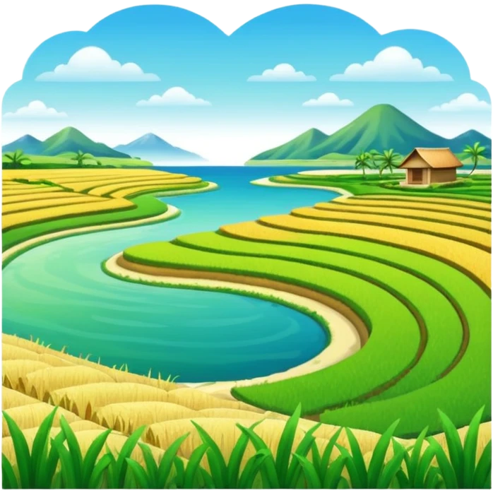Make an emoji of a landscape with the sea and rice fields emoji