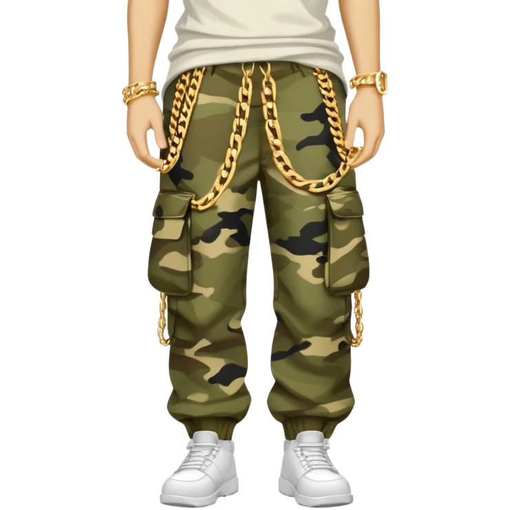 Khaki camo cargo pants with gold chains emoji