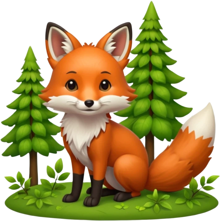 Still life, An adorable furry hyperrealistic Mirco-detailed red fox, in a lush green forest, with many different types of trees and leaves, 4k. Dpi 300. Must not be low quality, must not be low resolution, no emoji faces, no emoji icons. emoji