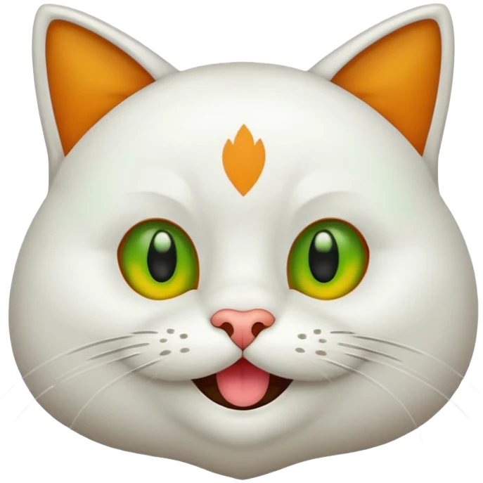 Realizar emoticonon de gato blanco con tonos gris claro solo carita sonriendo muy feliz ojos grandes de color verde con amarillos y bigotes largos  emoji