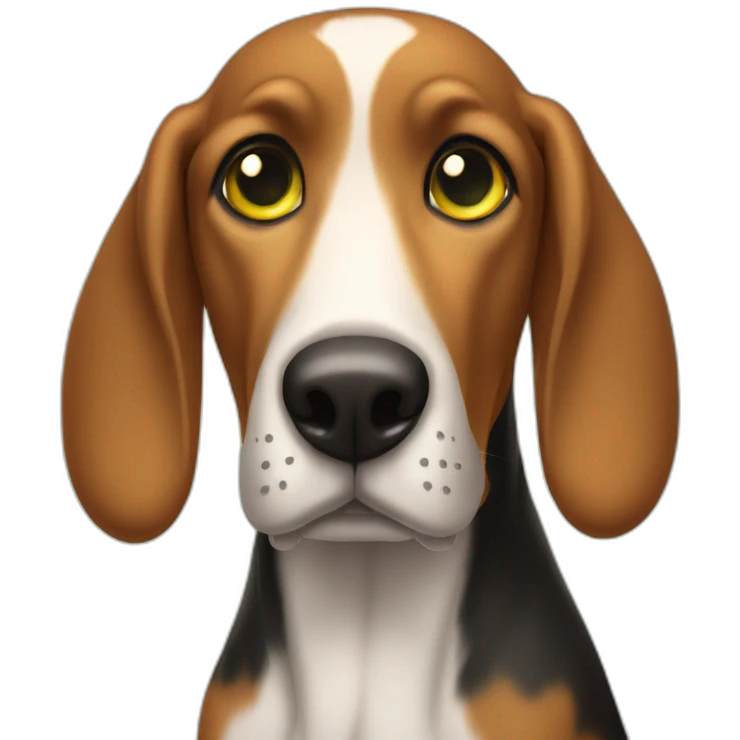 hound dog with small blaze on forehead and yellow green eyes  emoji