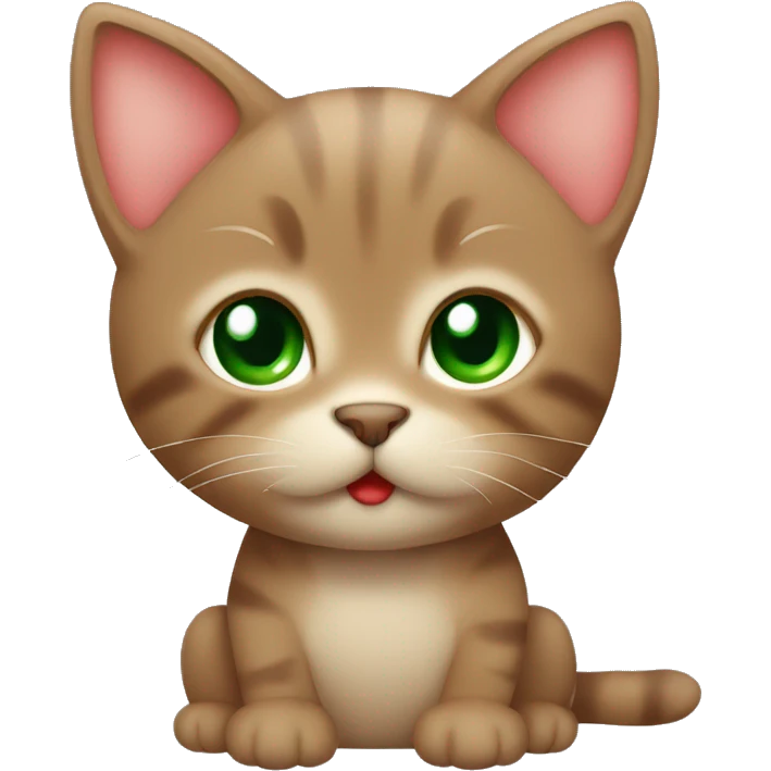 Little brown kitten with green eyes and a small red heart near his mouth   emoji