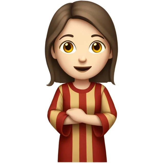 White woman with brown hair 11th century, with vertical red striped tunic emoji