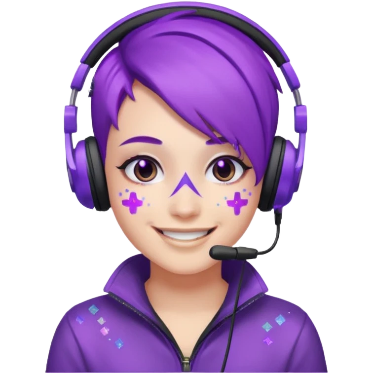 glitter purple gamer non-binary happy purple hair emoji
