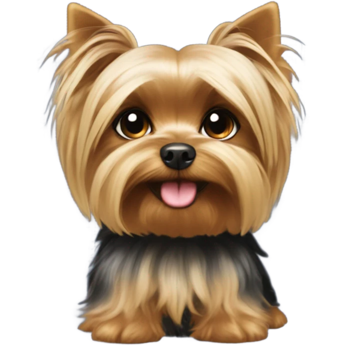A small Yorkshire Terrier with fluffy golden-fur, black back, round face, perky ears, dark eyes, a small nose, and often a top bow or hair tie. Name Molly emoji