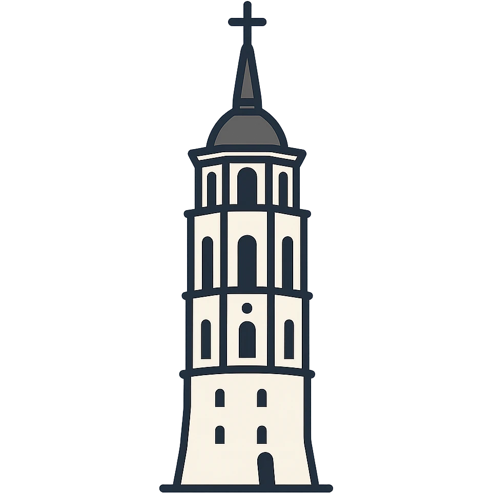 Vilniaus katedros bokštas, simplified, Discord role icon, clear lines, no text, contemporary design emoji