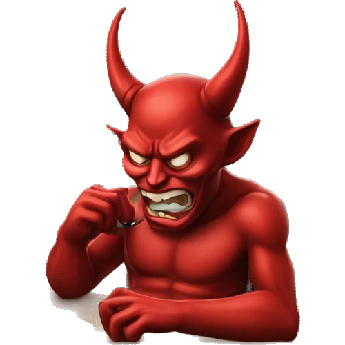 devil on the phone, writing on a laptop emoji
