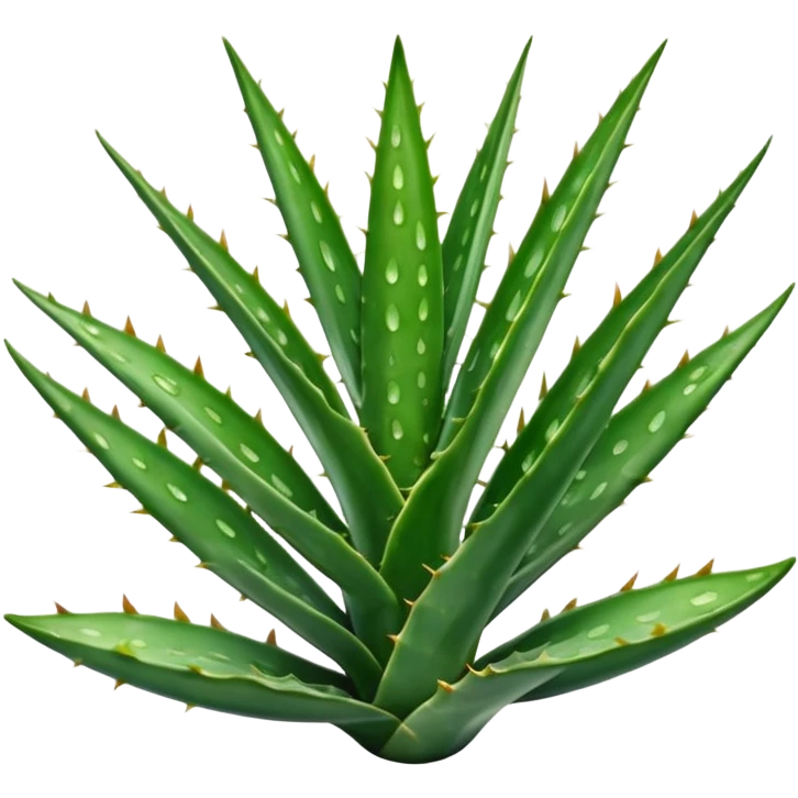 thick long aloe vera leaf deep green with light spots or stripes gently toothed edges slightly curved tapered smooth waxy surface no pot no cut soft lighting subtle shadows emoji scale emoji