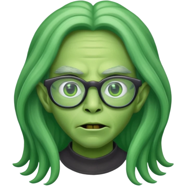 long-haired alien with glasses, green skin emoji