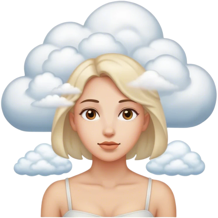 Woman with head completely in clouds from shoulders up  emoji