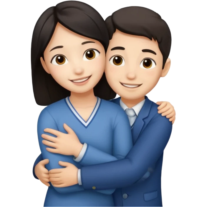 Asian girl hugging Jewish boy emoji