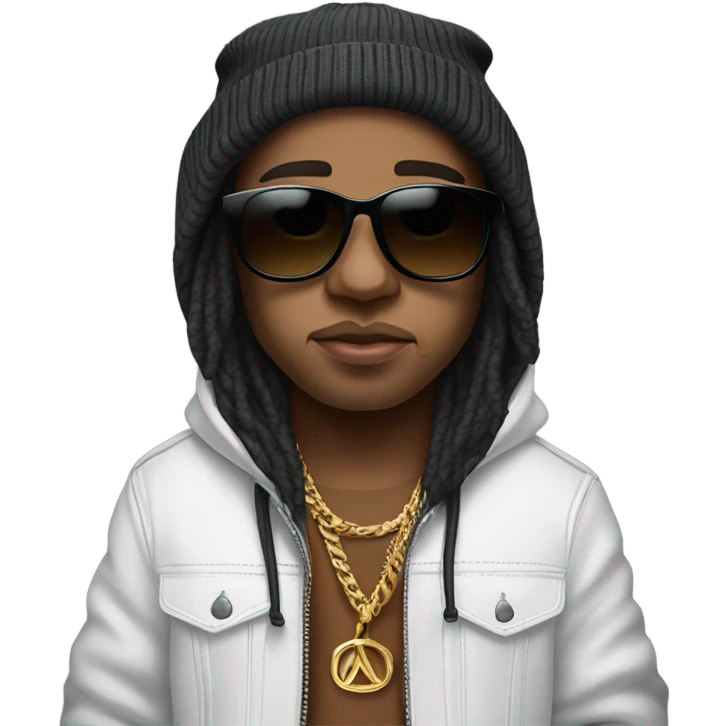 Rapper babytron with long hair, Cartier sunglasses, and a beanie  emoji