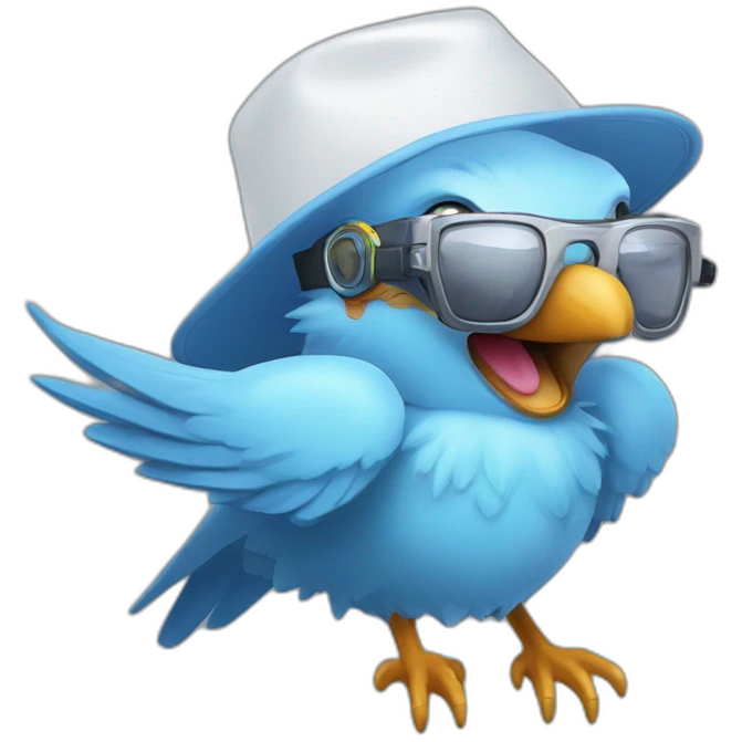Crazy funny Cyberpunk Articuno head with human white teeth and beautiful smile wearing glasses and hat emoji