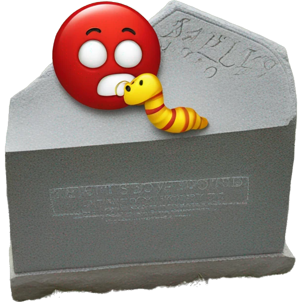 Worm half red and half yellow next to gravestone  emoji