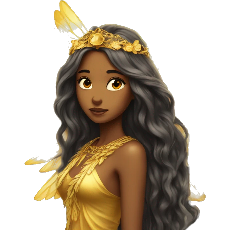 big wings, sun, gold, Beautiful, fairy, long hair emoji