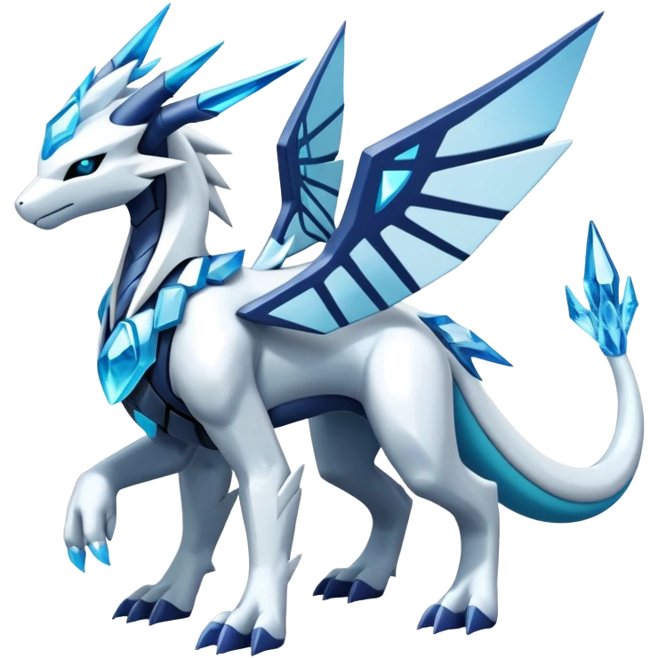 Futuristic Kyurem-reshiram-Glaceon-dialga-suicune-hybrid, full body  emoji