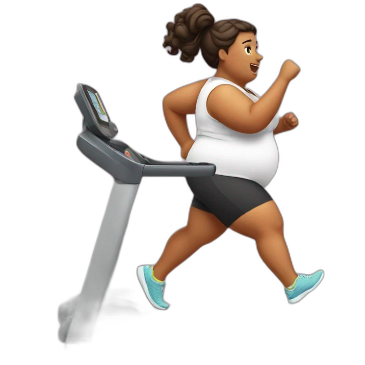 A very fat girl runs on a treadmill emoji