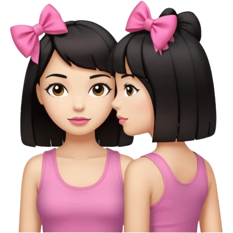 chica morena clara, corte de cabello negro y medio, con una blusa de tirantes simple, rosa y coquette emoji