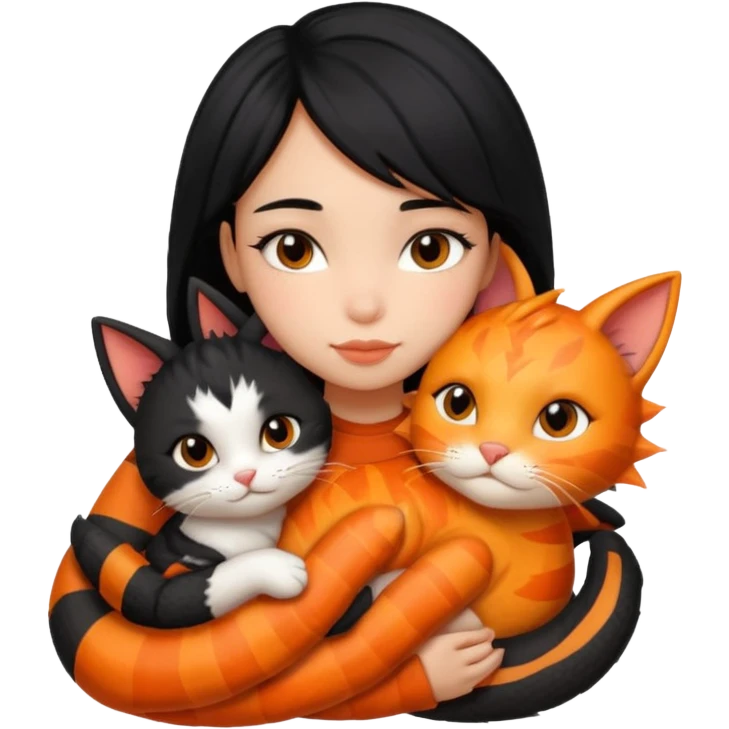 black-hair-girl snuggle with dragon lee cat emoji