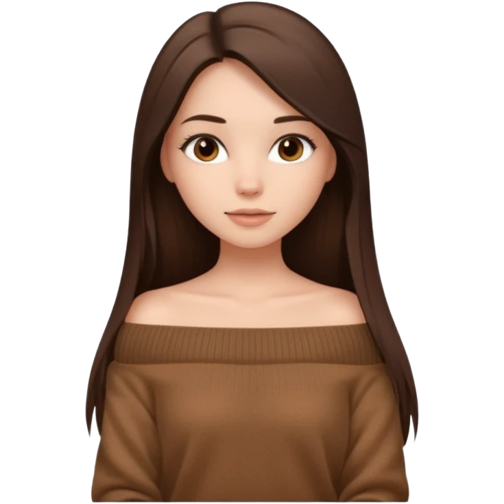 красивая девушка накрашенная брюнетка с длинными прямыми волосами в коричневой кофте со спущенными плечами emoji