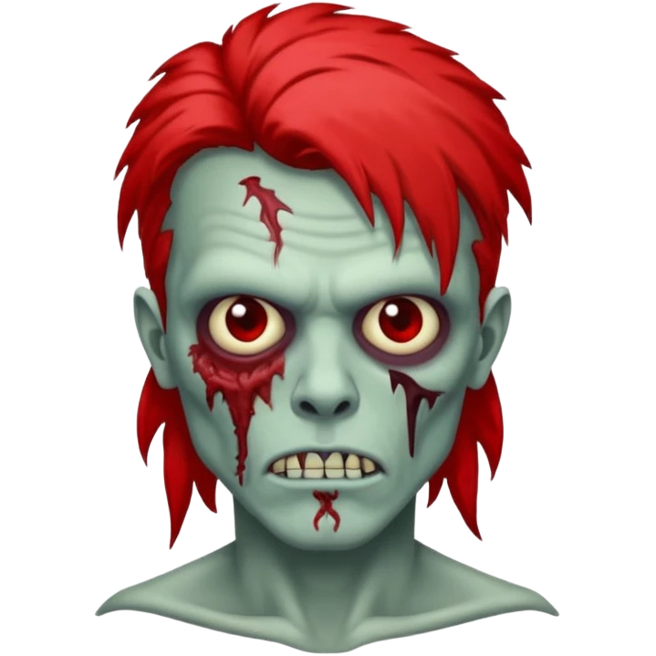 de um zumbi usando mullet que na raiz do cabelo é vermelho e na ponta do cabelo é preto e com um piercing na sombrancelha emoji