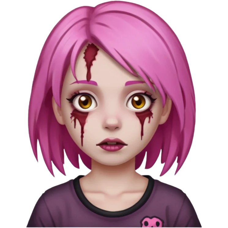 Zumbi girl with Pink hair and brown eyes emoji