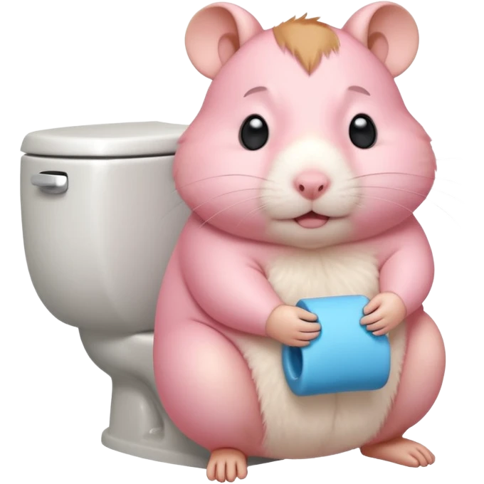 Cute chubby cartoon-style hamster sitting on toilet pooping looking as if he had an accident emoji