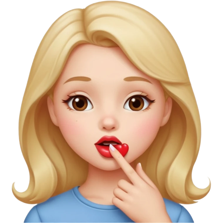A cute circular blowing a smooch kiss and little bite on the lower lip emoji