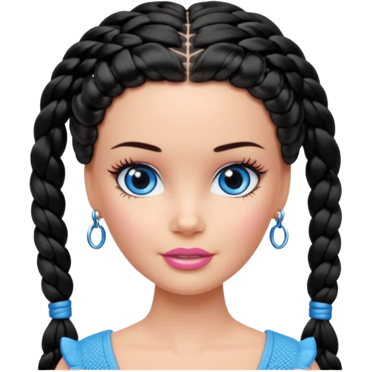 Barbie with black braided hair and blue eyes emoji