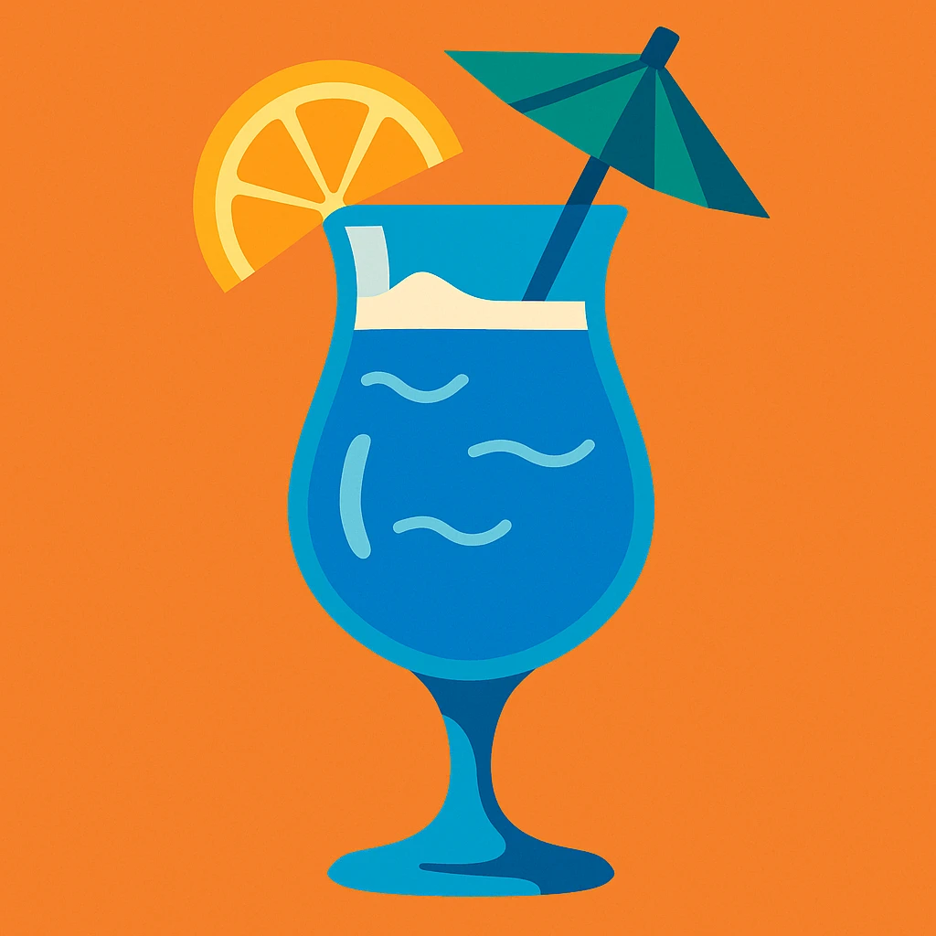 blue curaçao tropical cocktail in a hurricane glass, flat vector illustration emoji