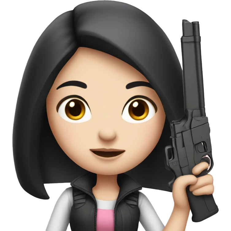 girl with black hair and pale skin holding a pink gun emoji