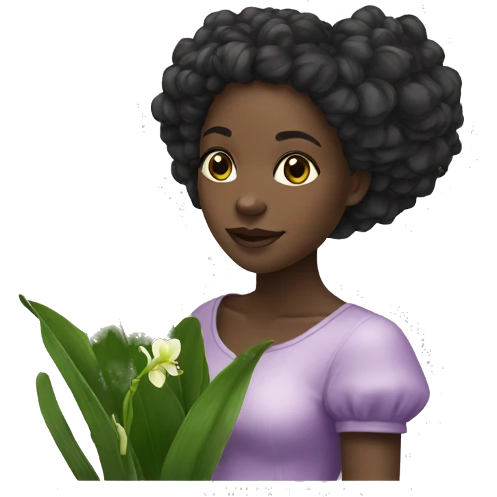 black girl with orquidea emoji