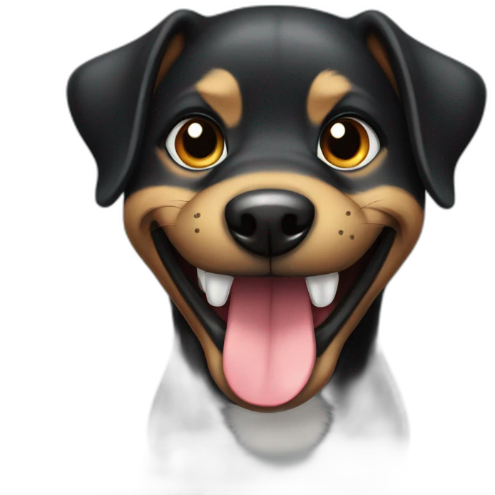 black smiling dog with read teeth emoji