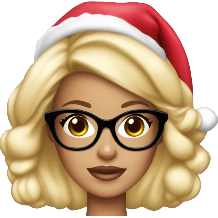 Blonde Barbie wearing black glasses and santa hat  emoji
