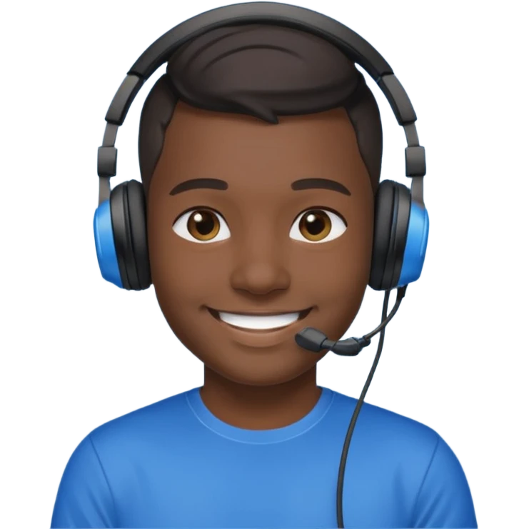 black streamer with blue gaming head set emoji